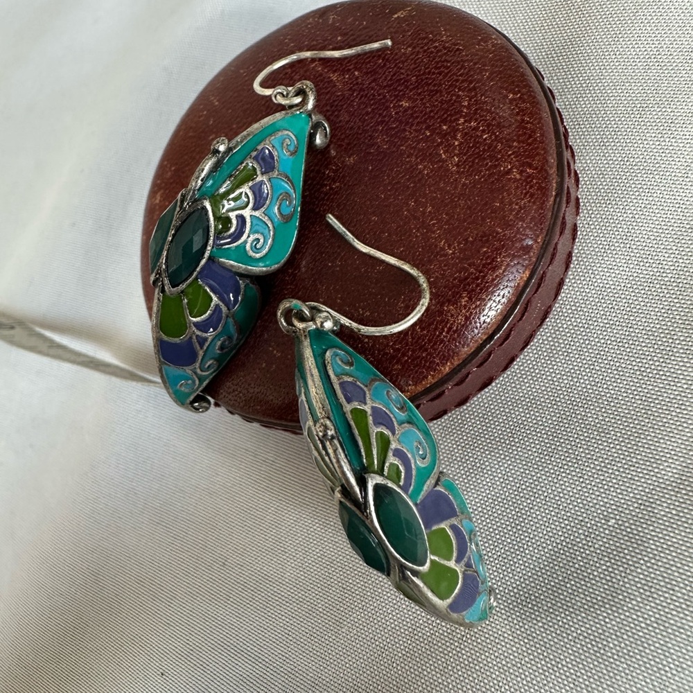 Silvertone enameled butterfly earrings - Picture 7 of 7